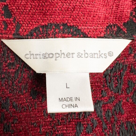 Christopher & Banks Chenille Brocade Full Zip Jacket Womens Large Red Whimsigoth - Picture 3 of 15